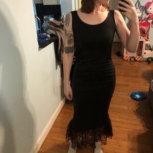 “Park place” Black lace trim maxi dress with a flattering mermaid fit